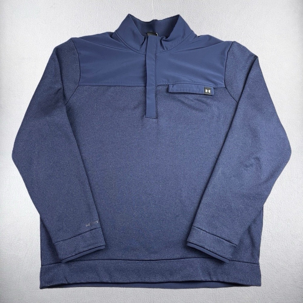 Under Armour Storm Sweater Mens Large Blue Fleece 1/4 Zip Pullover Golf